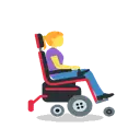 Woman in motorized wheelchair facing right cartoon animated emoji
