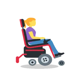 Woman in motorized wheelchair facing right animated emoji