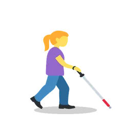 Woman with white cane facing right animated emoji