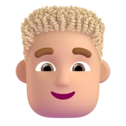 Man: curly hair: medium-light skin tone animated emoji