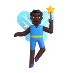 Man fairy: dark skin tone animated emoji