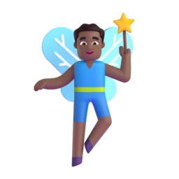 Man fairy: medium-dark skin tone animated emoji