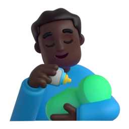 Man feeding baby: dark skin tone animated emoji