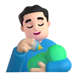 Man feeding baby: light skin tone animated emoji