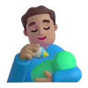 Man feeding baby: medium skin tone 3D animated emoji