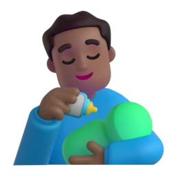Man feeding baby: medium-dark skin tone animated emoji