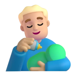 Man feeding baby: medium-light skin tone animated emoji