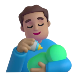 Man feeding baby: medium skin tone animated emoji