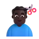 Man getting haircut: dark skin tone 3D animated emoji