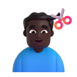 Man getting haircut: dark skin tone animated emoji
