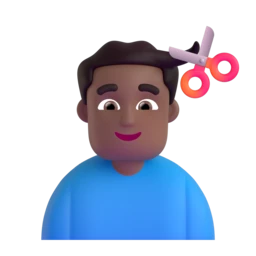 Man getting haircut: medium-dark skin tone animated emoji
