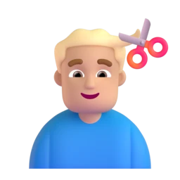Man getting haircut: medium-light skin tone animated emoji