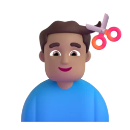 Man getting haircut: medium skin tone animated emoji