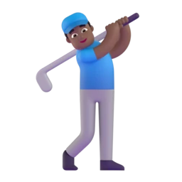 Man golfing: medium-dark skin tone animated emoji