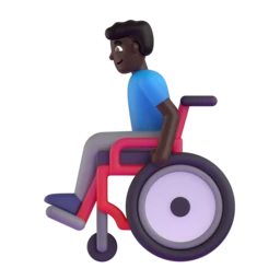 Man in manual wheelchair: dark skin tone animated emoji