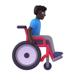 Man in manual wheelchair facing right: dark skin tone animated emoji