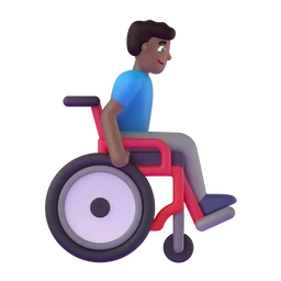 Man in manual wheelchair facing right: medium-dark skin tone animated emoji