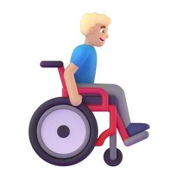 Man in manual wheelchair facing right: medium-light skin tone animated emoji