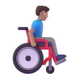 Man in manual wheelchair facing right: medium skin tone animated emoji