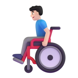 Man in manual wheelchair: light skin tone animated emoji