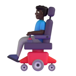 Man in motorized wheelchair: dark skin tone animated emoji