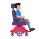 Man in motorized wheelchair facing right: light skin tone 3D animated emoji