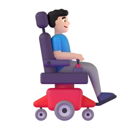 Man in motorized wheelchair facing right: light skin tone animated emoji
