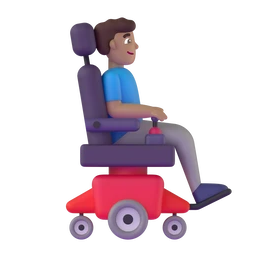 Man in motorized wheelchair facing right: medium skin tone animated emoji