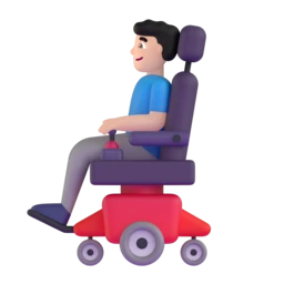 Man in motorized wheelchair: light skin tone animated emoji