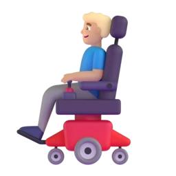 Man in motorized wheelchair: medium-light skin tone animated emoji