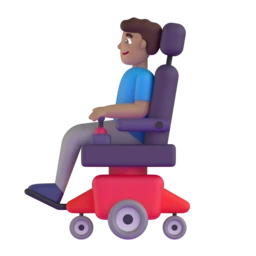 Man in motorized wheelchair: medium skin tone animated emoji