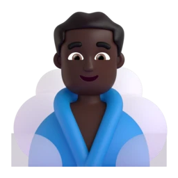 Man in steamy room: dark skin tone animated emoji