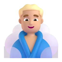 Man in steamy room: medium-light skin tone animated emoji