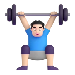 Man lifting weights: light skin tone animated emoji