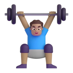 Man lifting weights: medium skin tone animated emoji