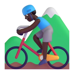 Man mountain biking: dark skin tone animated emoji