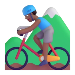 Man mountain biking: medium-dark skin tone animated emoji