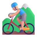 Man mountain biking: medium-light skin tone 3D animated emoji