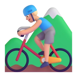 Man mountain biking: medium-light skin tone animated emoji