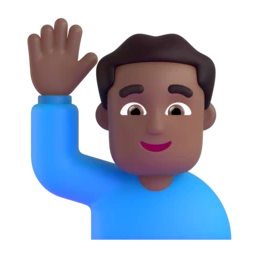 Man raising hand: medium-dark skin tone animated emoji