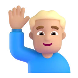 Man raising hand: medium-light skin tone animated emoji