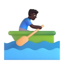 Man rowing boat: dark skin tone animated emoji