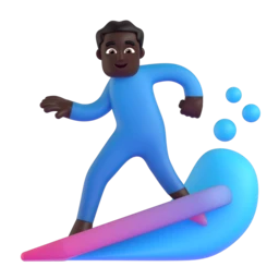 Man surfing: dark skin tone animated emoji