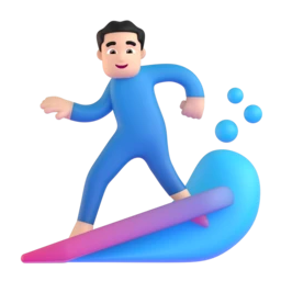 Man surfing: light skin tone animated emoji