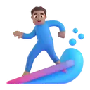 Man surfing: medium skin tone 3D animated emoji