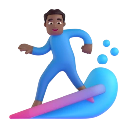 Man surfing: medium-dark skin tone animated emoji