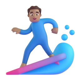 Man surfing: medium skin tone animated emoji