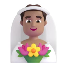 Man with veil: medium skin tone animated emoji