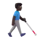 Man with white cane facing right: dark skin tone 3D animated emoji