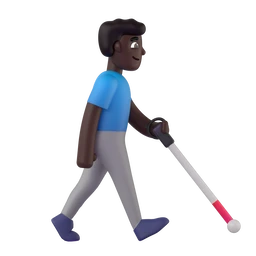 Man with white cane facing right: dark skin tone animated emoji
